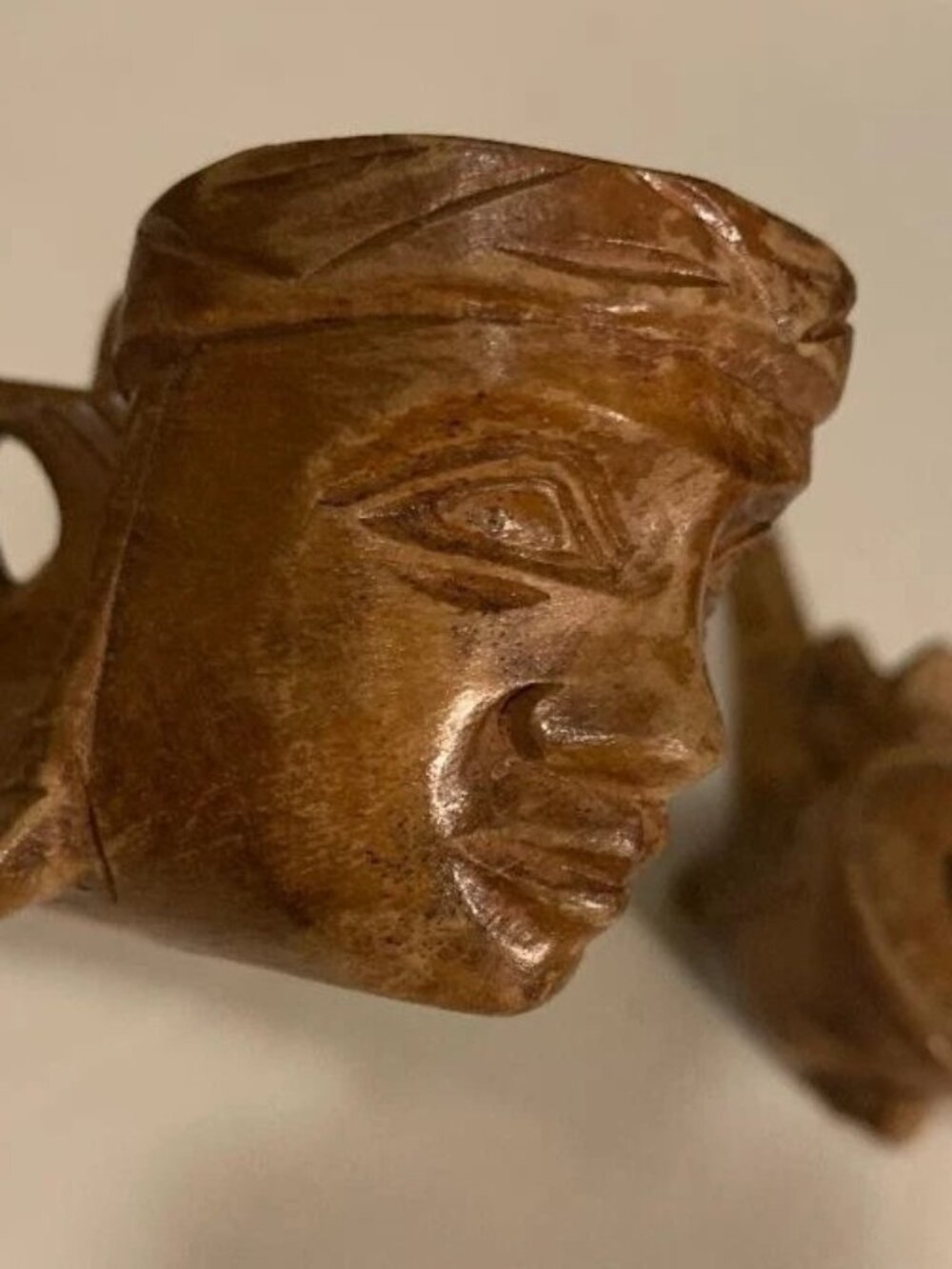 2 Collectible Wooden Tobacco Pipes with Face 7" Long - LOT5-26
